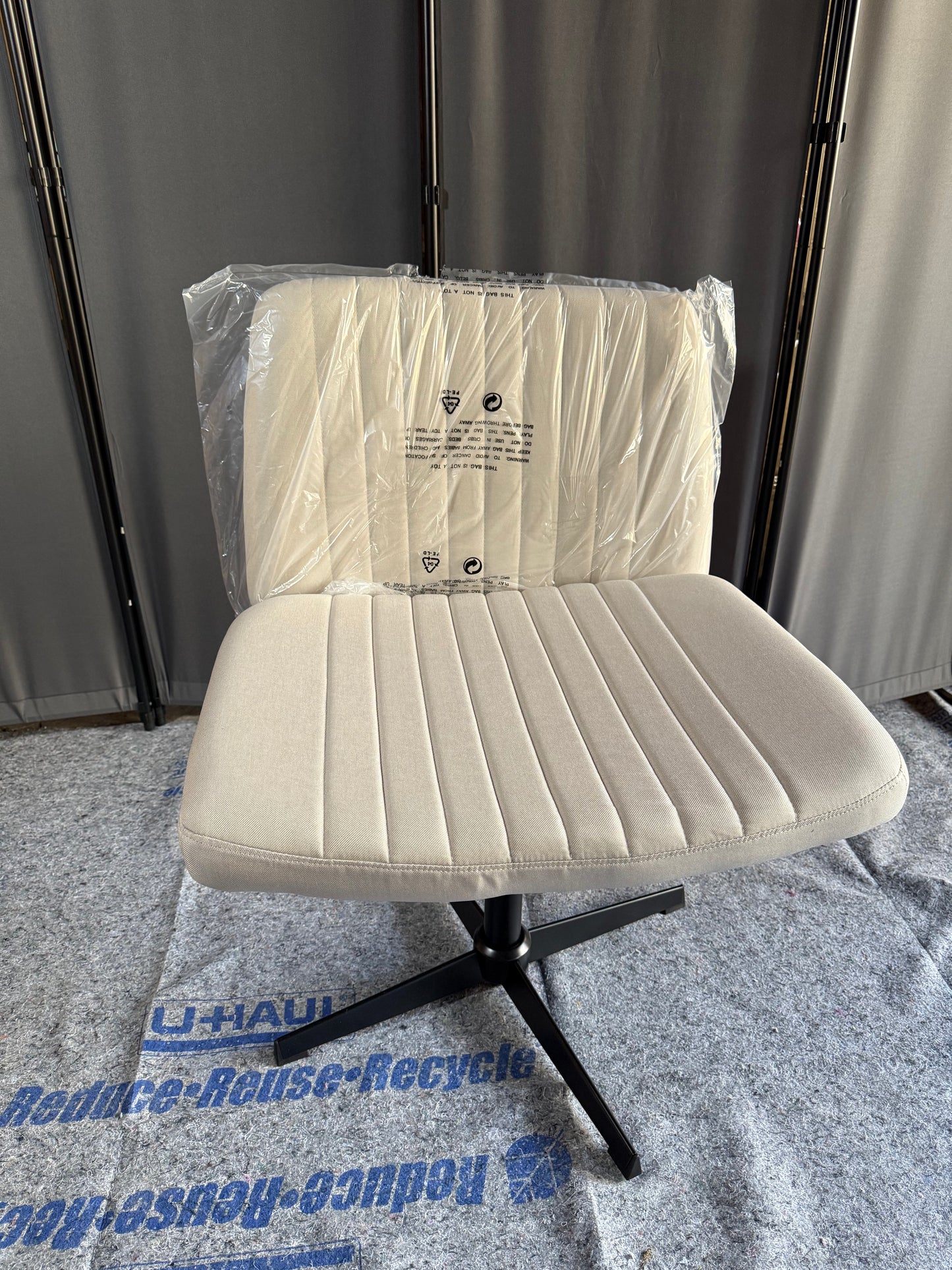 Criss Cross Chair Armless Cross Legged Office Desk Chair No Wheels Fabric Padded Modern Swivel Height Adjustable Mid Back Wide Seat Computer Task Vanity Chair for Home Office