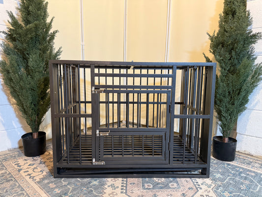 37 Inch Stackable Heavy Duty Dog Crate Indestructible, Escape Proof Dog Cage with Wheels, Tray, High Anxiety Dog Kennel Indoor Double Door, Collapsible Dog Crates for Medium Dogs