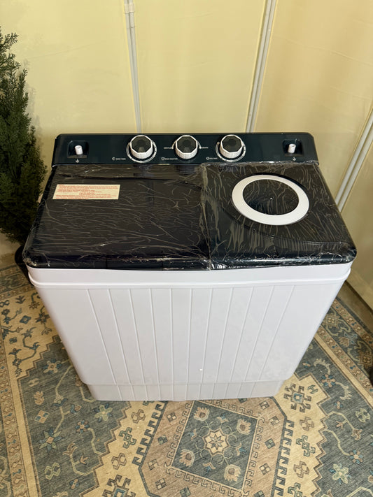 Portable Washing Machine 26Lbs Capacity Washer and Dryer Combo 2 In 1 Twin Tub Laundry Washer(18Lbs) & Spinner(8Lbs) with Built-in Gravity Drain Pump,for Apartment,Dorms,RV Camping (BLACK)