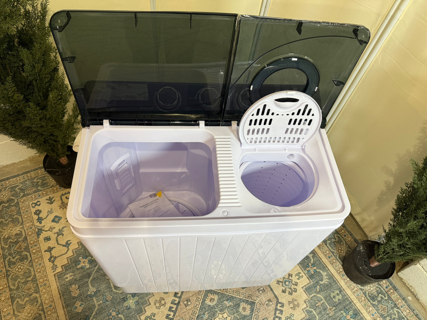 Portable Washing Machine 26Lbs Capacity Washer and Dryer Combo 2 In 1 Twin Tub Laundry Washer(18Lbs) & Spinner(8Lbs) with Built-in Gravity Drain Pump,for Apartment,Dorms,RV Camping (BLACK)