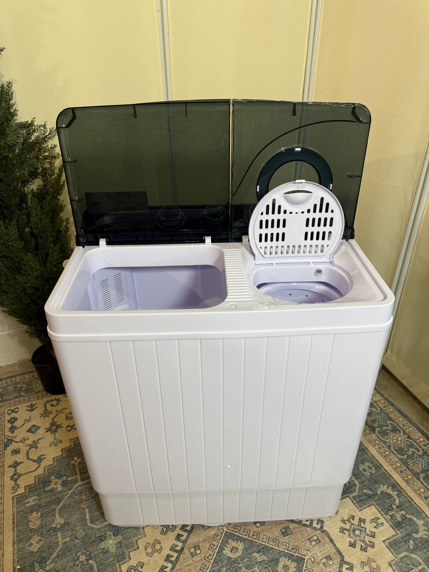 Portable Washing Machine 26Lbs Capacity Washer and Dryer Combo 2 In 1 Twin Tub Laundry Washer(18Lbs) & Spinner(8Lbs) with Built-in Gravity Drain Pump,for Apartment,Dorms,RV Camping (BLACK)