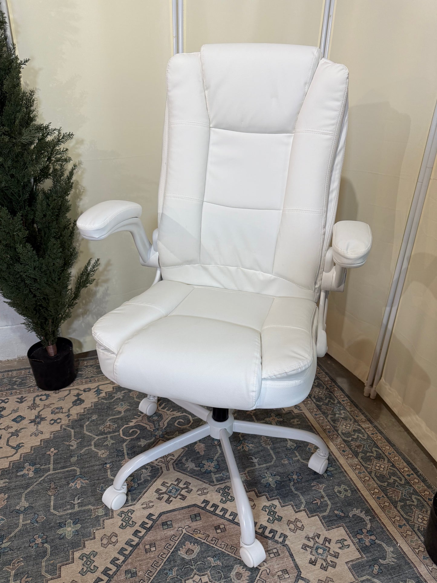 Office Chair, Big and Tall Office Chair Computer Desk Chair - Ergonomic High Back Lumbar Support Home Office Chair with Padded Flip-up Arms, Adjustable Height Leather Office Executive Chair (White)