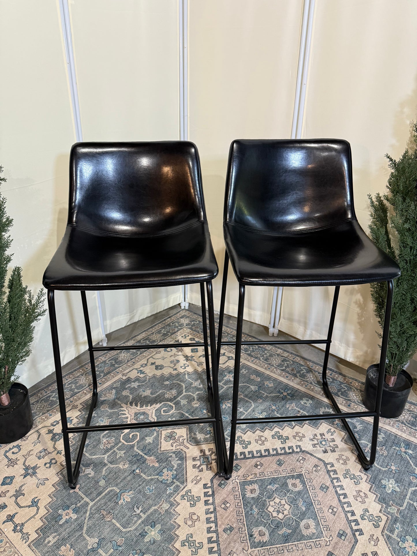 30 inch Bar Stools Set of 2,Counter Height Bar Stools with Back, Modern PU Leather Stools with Metal Leg and Footrest (Black, 2 Pcs 30" Counter Height Barstools)