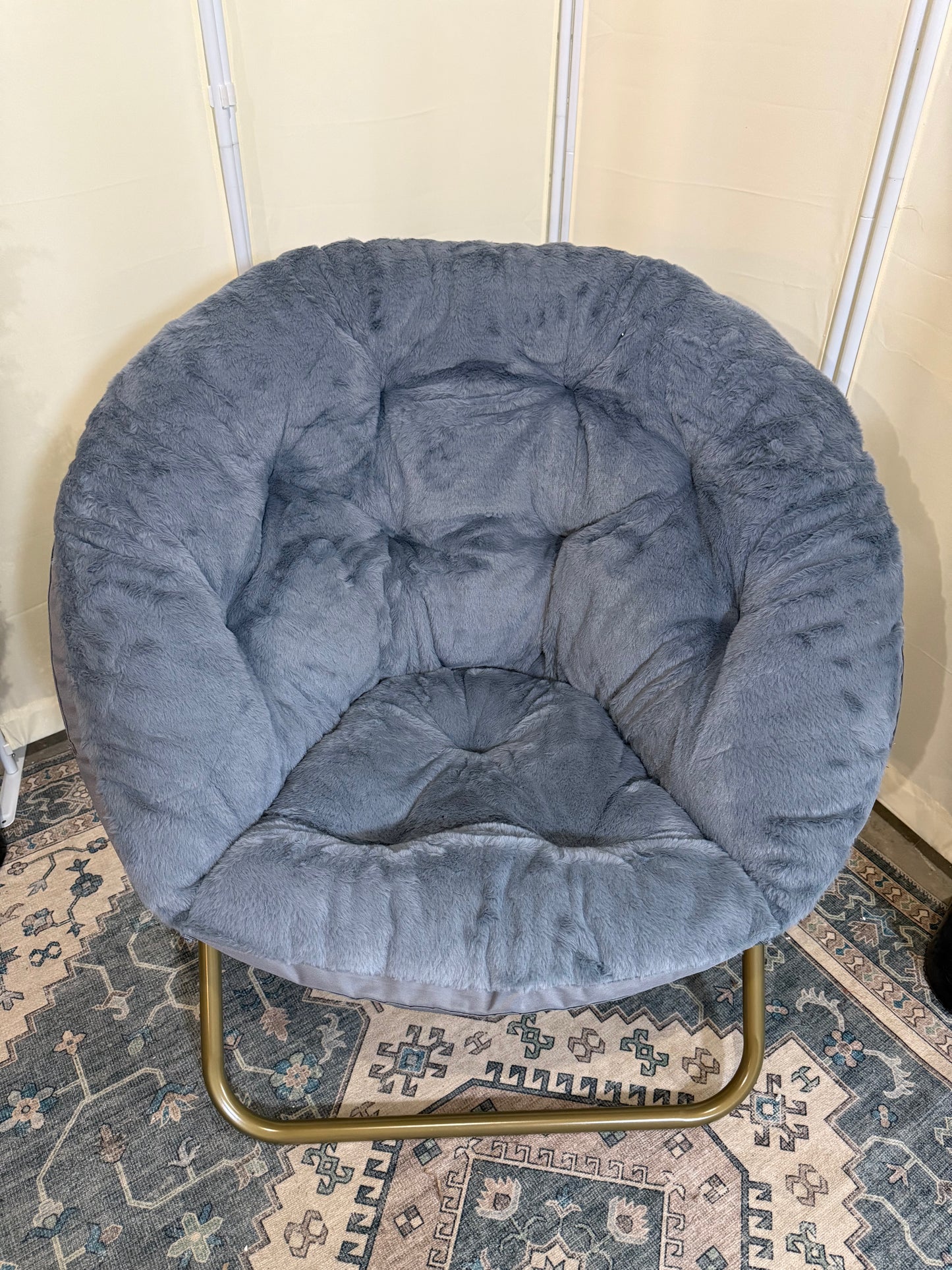 Comfy Saucer Chairs for Adults, Cozy Folding Round Lounge Chair for Dorm Rooms Bedroom Living Room, Sofa Lazy Moon Reading Chair for Teens Kids, Gray