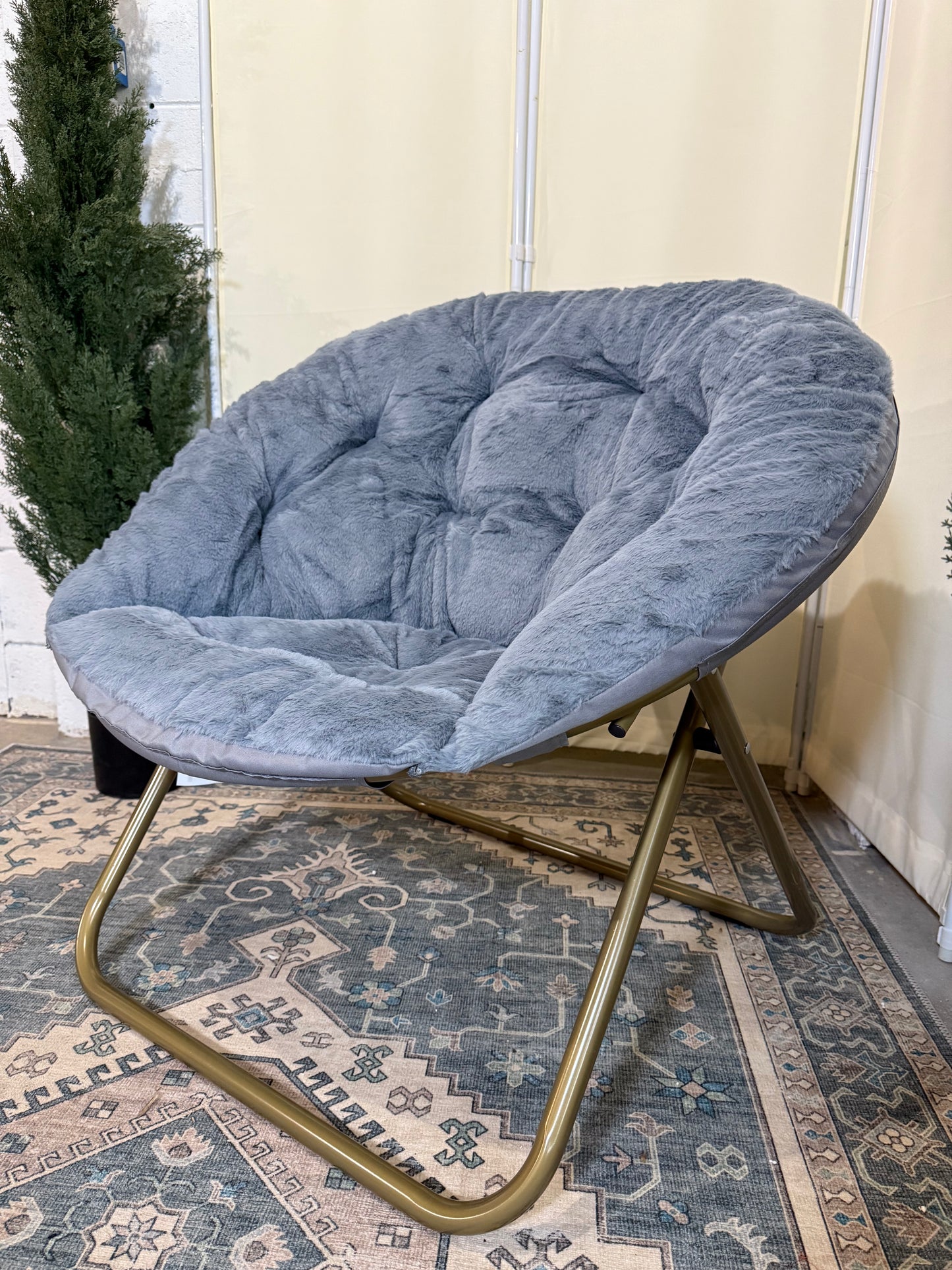 Comfy Saucer Chairs for Adults, Cozy Folding Round Lounge Chair for Dorm Rooms Bedroom Living Room, Sofa Lazy Moon Reading Chair for Teens Kids, Gray