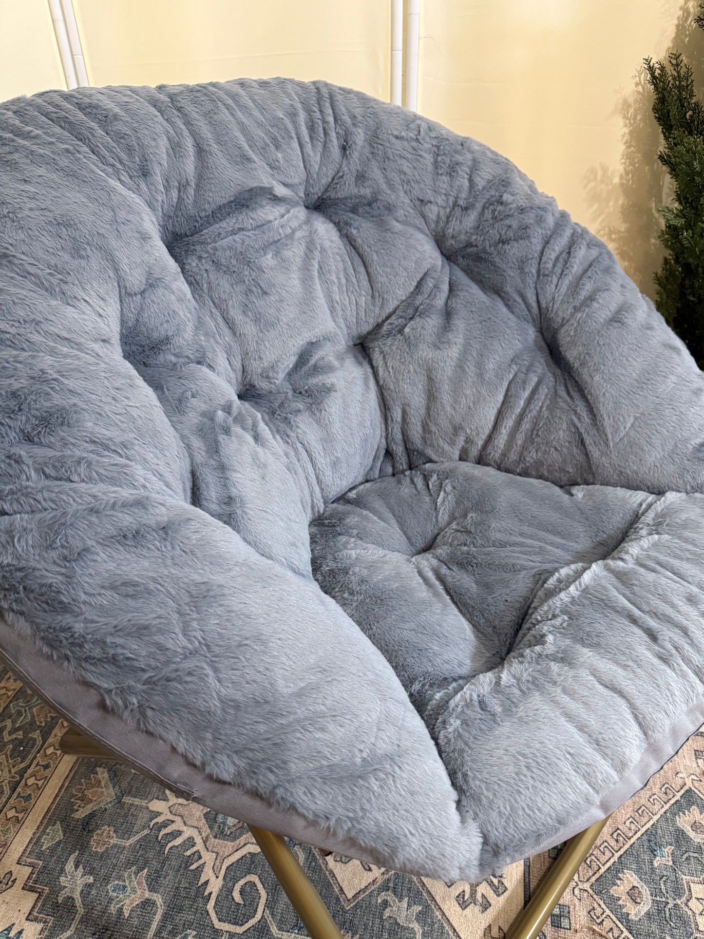 Comfy Saucer Chairs for Adults, Cozy Folding Round Lounge Chair for Dorm Rooms Bedroom Living Room, Sofa Lazy Moon Reading Chair for Teens Kids, Gray