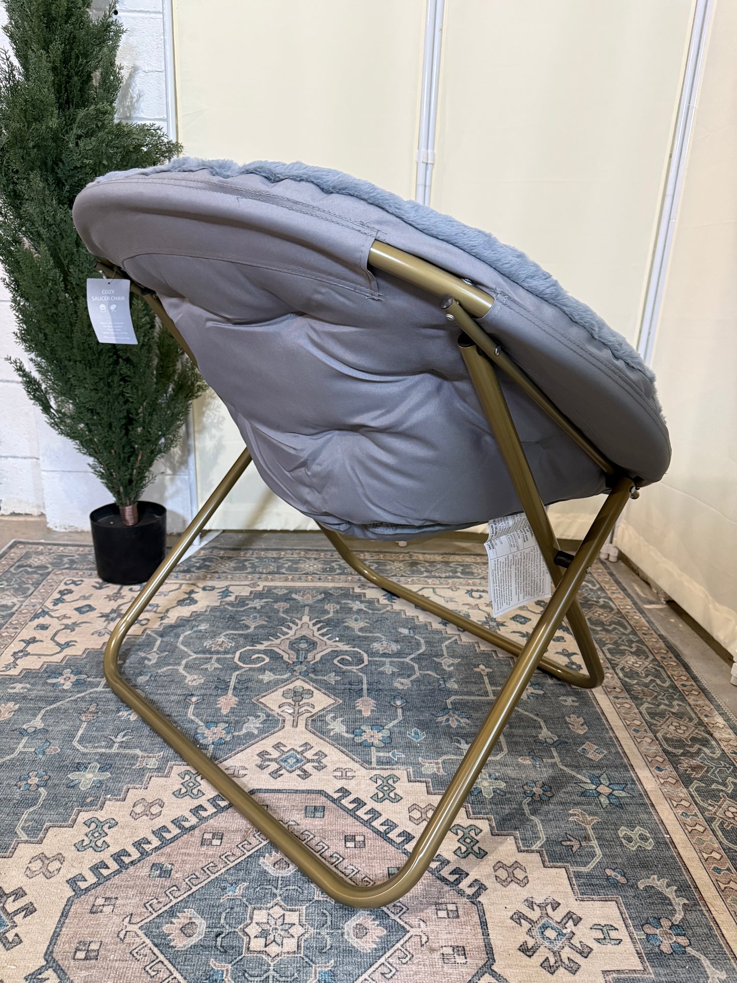Comfy Saucer Chairs for Adults, Cozy Folding Round Lounge Chair for Dorm Rooms Bedroom Living Room, Sofa Lazy Moon Reading Chair for Teens Kids, Gray
