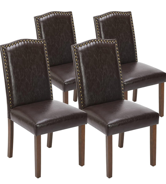 Upholstered Dining Chairs Set of 4, Modern Fabric Dining Room Chair with Nailhead Trim and Wood Legs, Mid-Century Accent for Living Room, Kitchen, Dark Brown