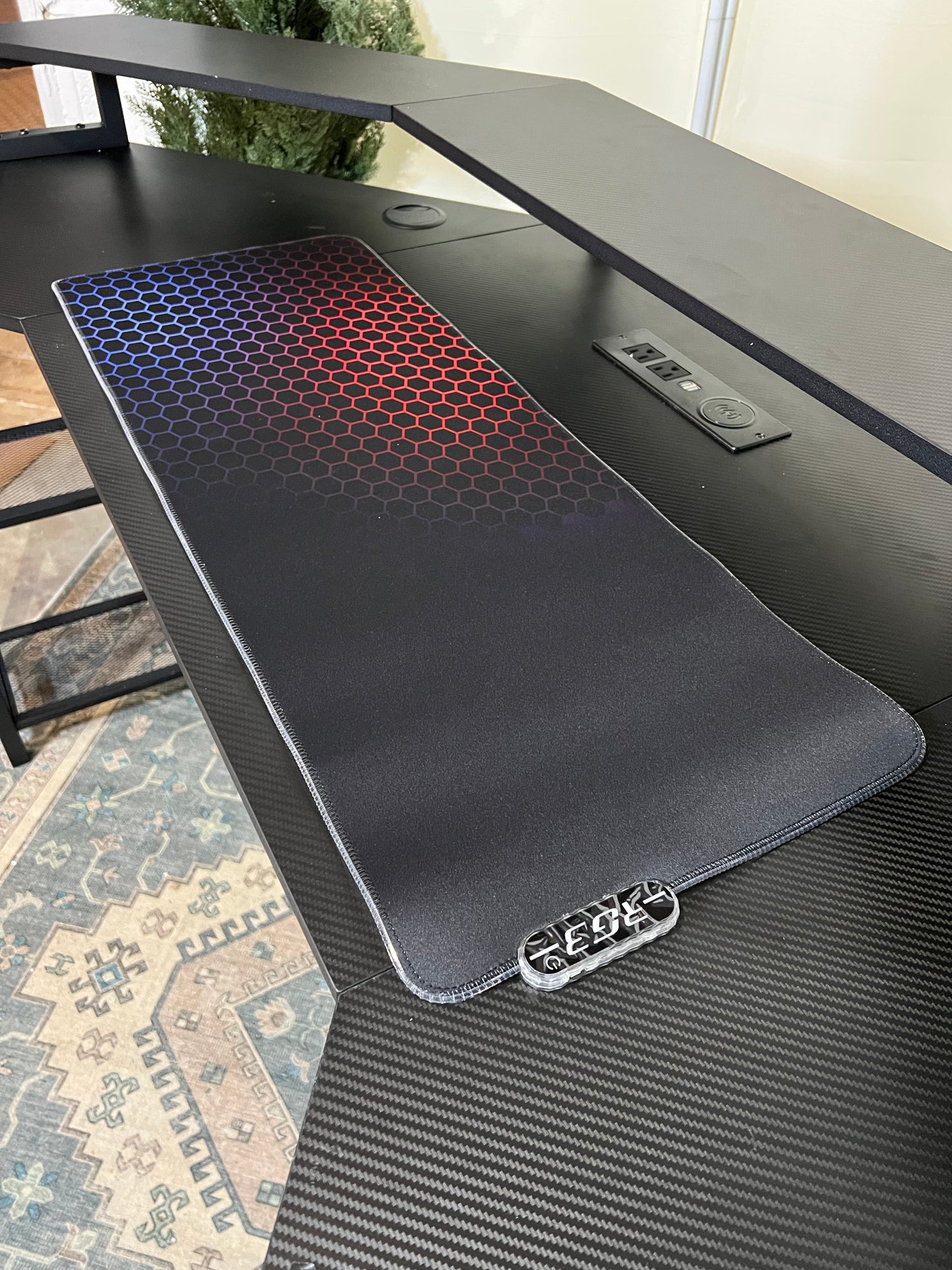63" Computer Desk with Power Outlet & LED Light, Wing-Shaped Gaming Desk with Shelves, Full Monitor Stand,Wireless Charging,RGB Mouse Pad,Headphone Hook, Home Office Desk (Black)