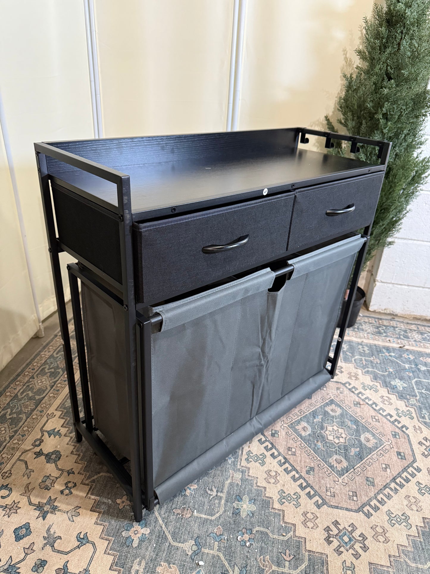 Laundry Hamper Laundry Basket with 3 Section Pull-Out Rolling Bags, Laundry Sorter for Organization and Storage with 2 Pull-Out Drawers for Laundry Room, Bathroom, Bedroom Use (Black)