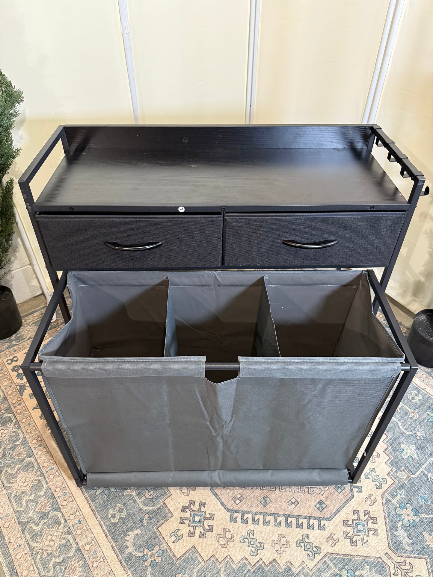 Laundry Hamper Laundry Basket with 3 Section Pull-Out Rolling Bags, Laundry Sorter for Organization and Storage with 2 Pull-Out Drawers for Laundry Room, Bathroom, Bedroom Use (Black)