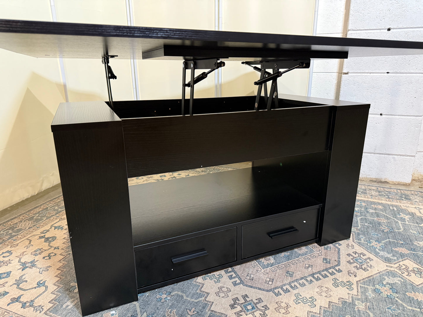 Coffee Table Lift Top, Multi-Function Convertible Coffee Table with Drawers and Hidden Compartment, Converts to Dining Table for Living Room, Home Office,Black