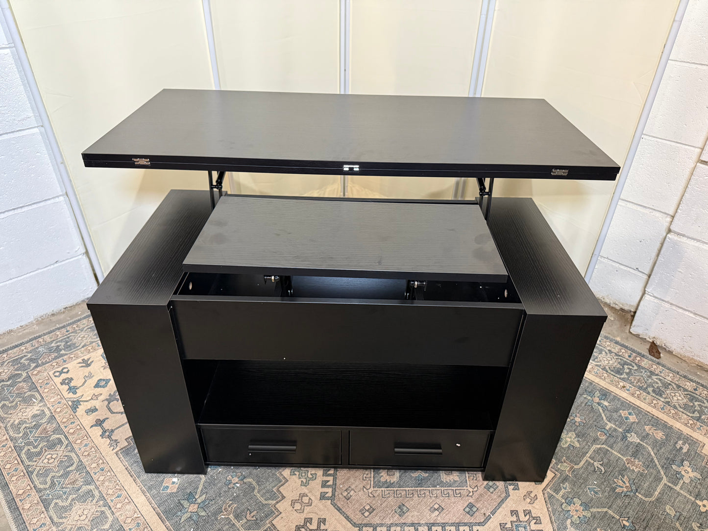 Coffee Table Lift Top, Multi-Function Convertible Coffee Table with Drawers and Hidden Compartment, Converts to Dining Table for Living Room, Home Office,Black