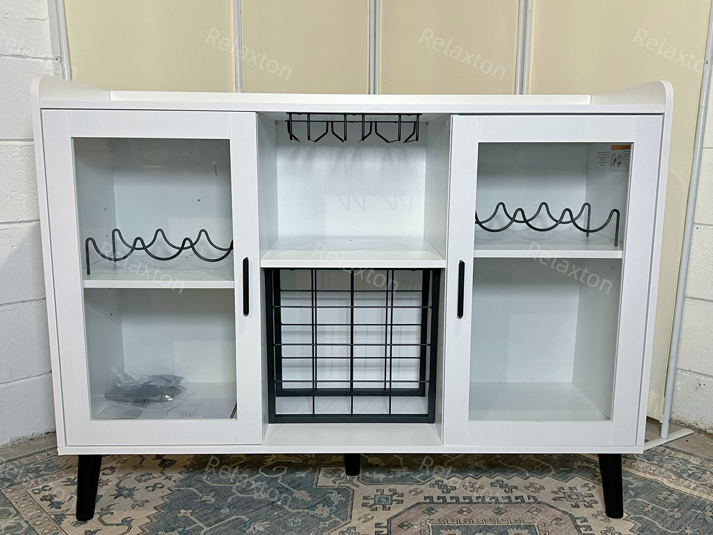 Wine Bar Cabinet with LED Light, Home Coffee Cabinet with Wine Rack and Glass Holder, Kitchen Buffet Sideboard W Storage Shelf, Freestanding Liquor Cabinet for Living Room, Dining Room (White)