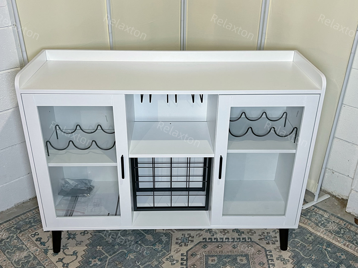 Wine Bar Cabinet with LED Light, Home Coffee Cabinet with Wine Rack and Glass Holder, Kitchen Buffet Sideboard W Storage Shelf, Freestanding Liquor Cabinet for Living Room, Dining Room (White)
