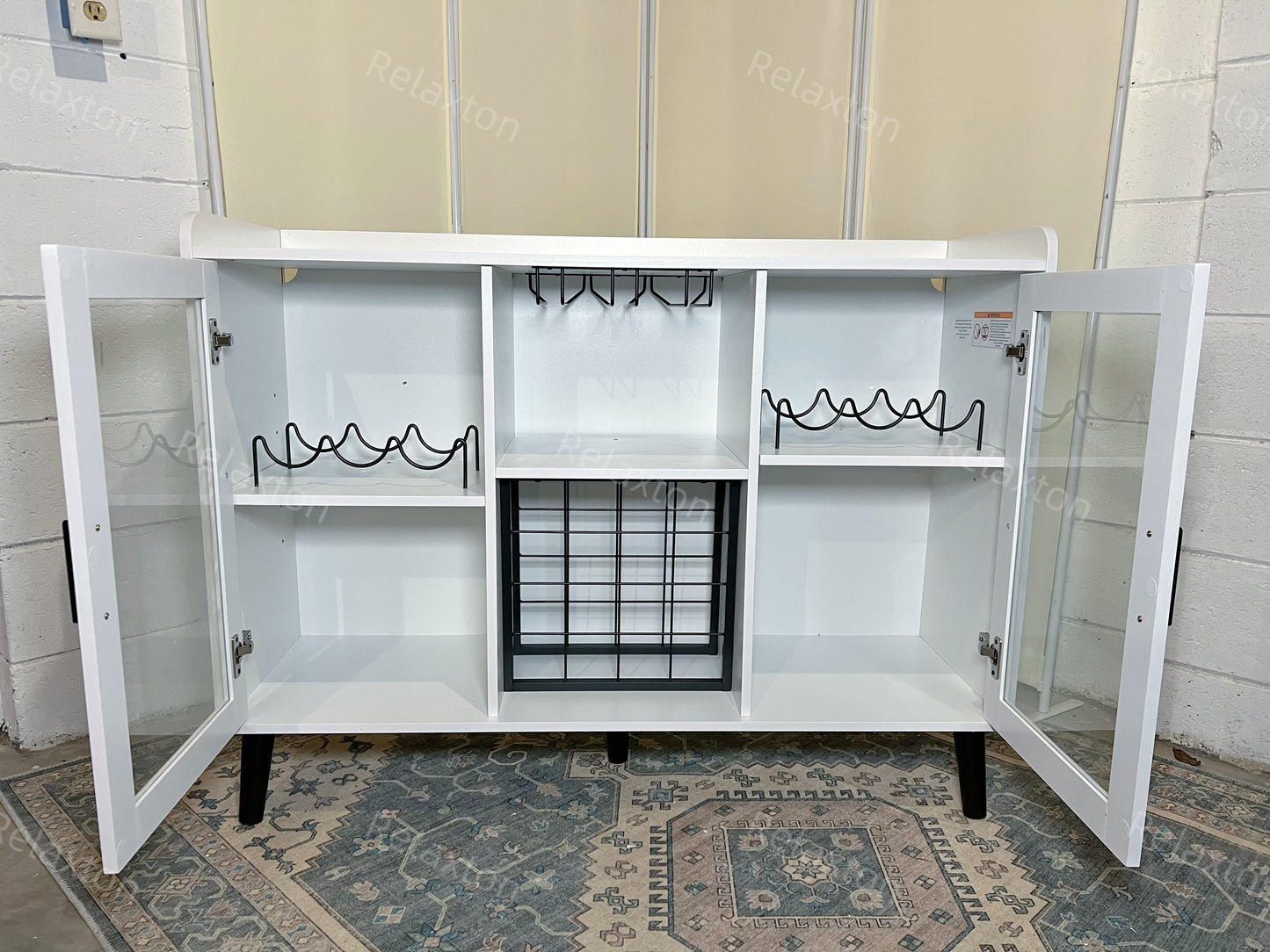 Wine Bar Cabinet with LED Light, Home Coffee Cabinet with Wine Rack and Glass Holder, Kitchen Buffet Sideboard W Storage Shelf, Freestanding Liquor Cabinet for Living Room, Dining Room (White)