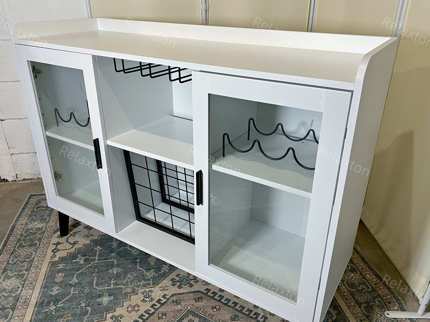 Wine Bar Cabinet with LED Light, Home Coffee Cabinet with Wine Rack and Glass Holder, Kitchen Buffet Sideboard W Storage Shelf, Freestanding Liquor Cabinet for Living Room, Dining Room (White)