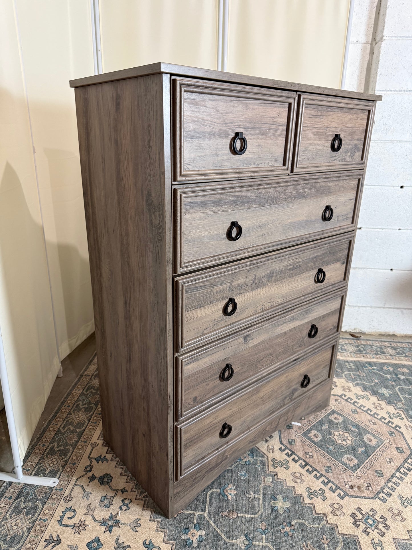 Dresser for Bedroom Tall, Mid Century Modern 6 Drawer Dresser, Cherry Wood Dresser with Large Dresser, Chest of Drawers,Storage for Clothes, Vintage, for Living Room, Bedroom, Hallway