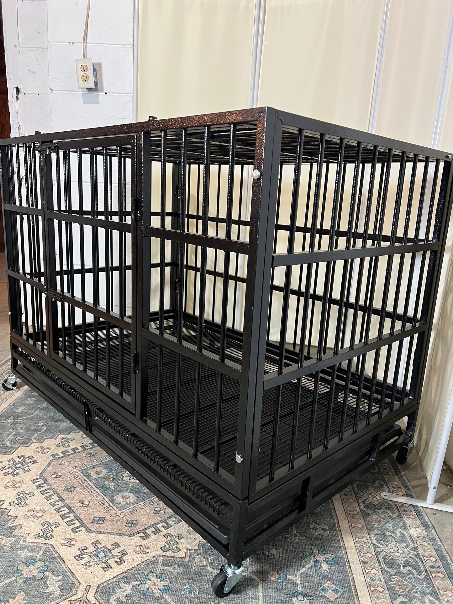 48" Heavy Duty Dog Crates for Large Dogs, Upgraded 4 Lockable Wheels, Removable Door, Dog Kennel Indoor, Max Load 300Lbs, Easy to Clean, Removable Tray, XL Dog Cage for Large and Medium Dogs