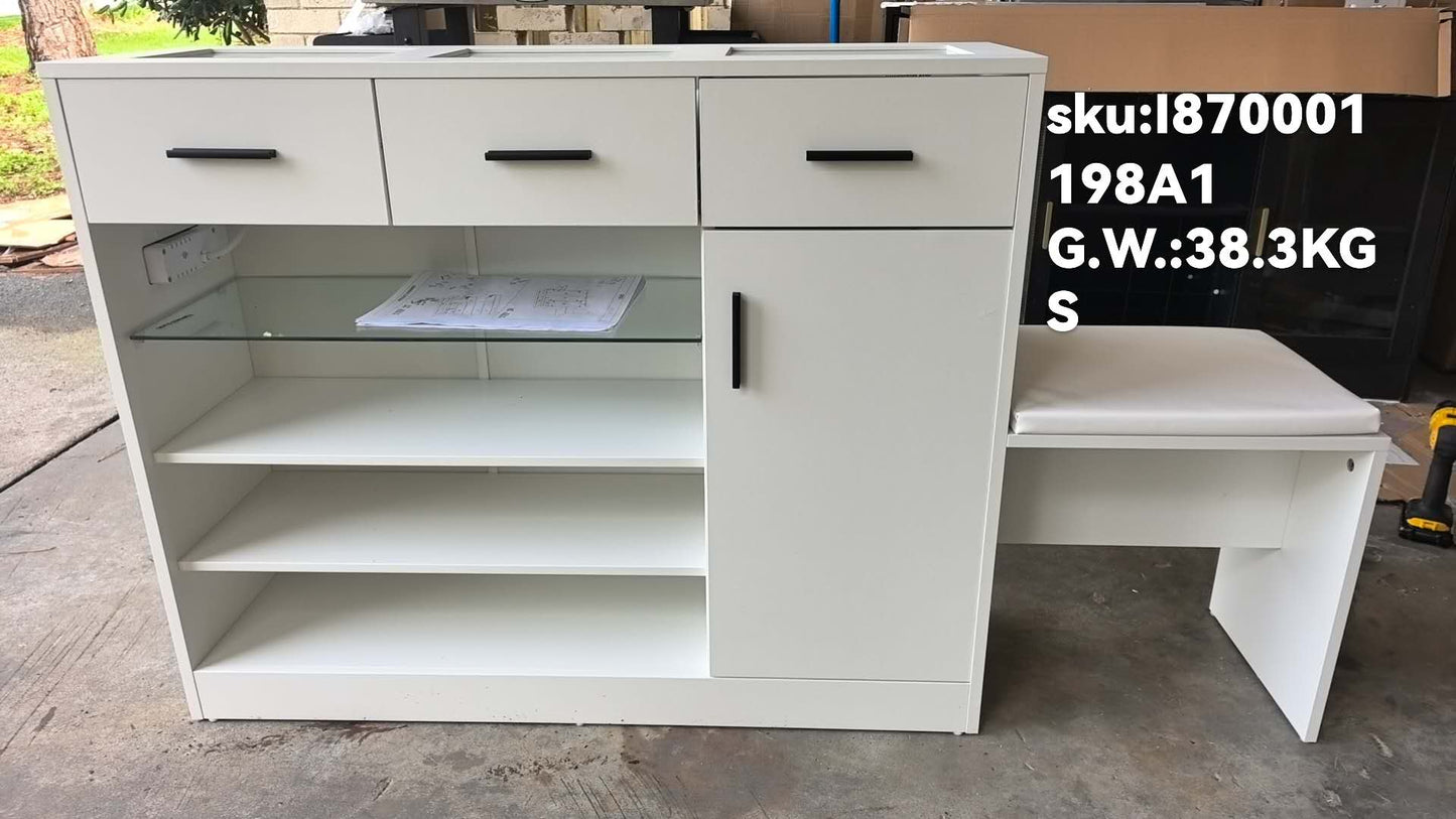 Wardrobe Armoire Closet with Charging & LED Light,Walk-in Closet Island Dresser with Glass Showcase,3 Drawers & Doors, Modern Storage Display Cabinet with Bench for Bedroom,Fitting Room & Shops(White)