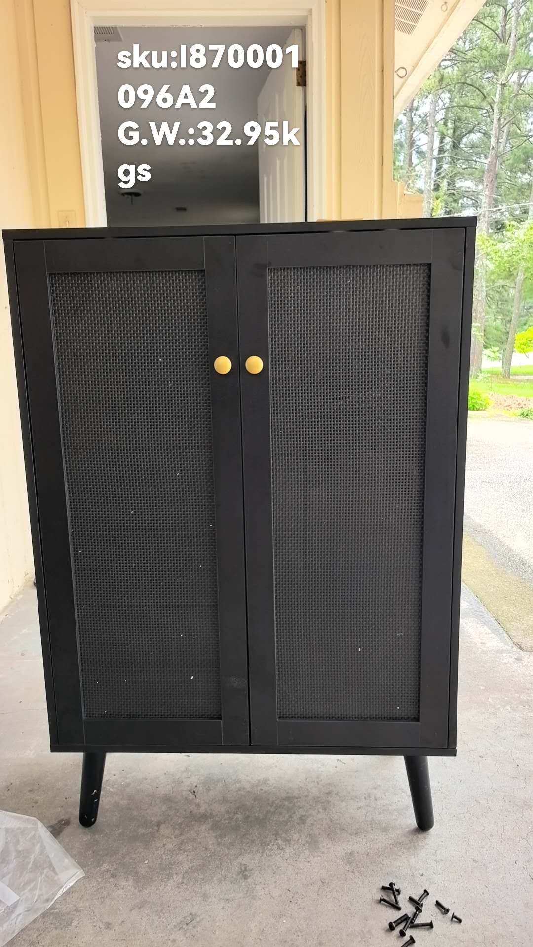 Rattan Shoe Cabinet, 6-Tiers Shoe Storage Cabinet for Entryway Hallway, 2 Door Accent Cabinet with Adjustable Shelves, 44" H Tall Sideboard Storage Cabinet Closet Living Room (Black)