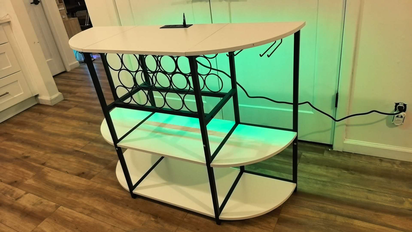 Wine Bar Cabinet for Liquor Bar Table Bar Cabinet with Lights and Outlet 4-Tier Storage Freestanding Wine Racks with Glass Holder Mini Bars for Home, Bar