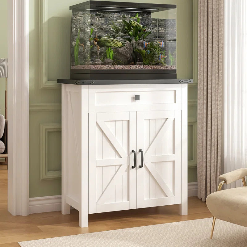 20 Gallon Aquarium Stand With Charging Station, Farmhouse Fish Tank Stand, Reptile Tank Stand Terrarium Stand With Drawer And Cabinet Storage, 27.6"×15.7" Tabletop