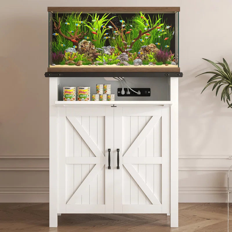 20 Gallon Aquarium Stand With Charging Station, Farmhouse Fish Tank Stand, Reptile Tank Stand Terrarium Stand With Drawer And Cabinet Storage, 27.6"×15.7" Tabletop