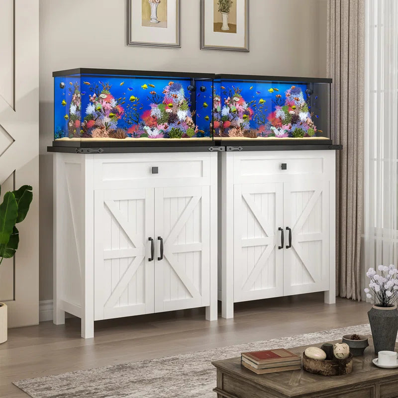 20 Gallon Aquarium Stand With Charging Station, Farmhouse Fish Tank Stand, Reptile Tank Stand Terrarium Stand With Drawer And Cabinet Storage, 27.6"×15.7" Tabletop