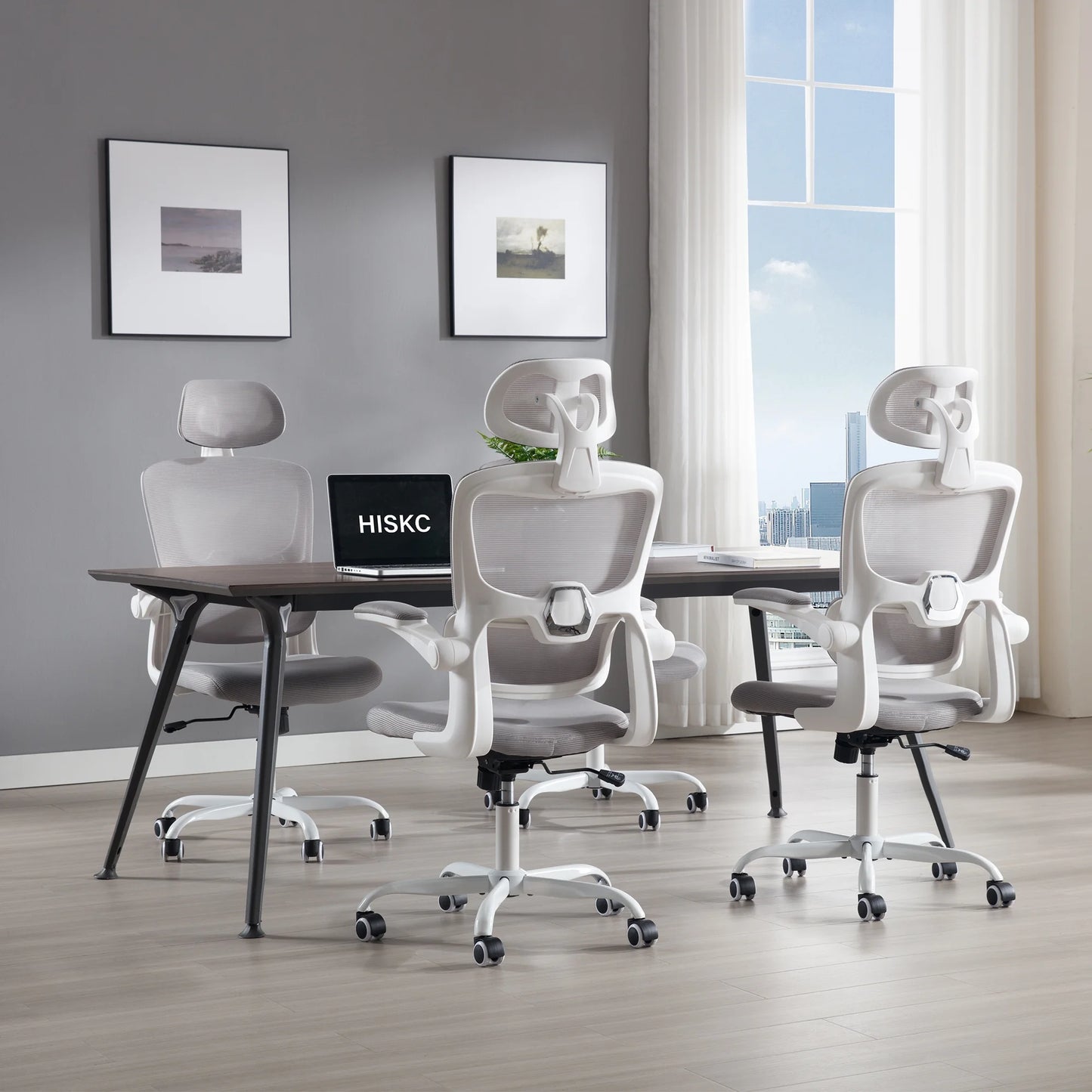 Ergonomic Office Chair with Tilt-Lock, Home Office Desk Chair with Auto Lumbar Support, High Back Mesh Desk Chair with Adjustable Headrest, Swivel Task Chair or Study Room Bedroom,Light Gray