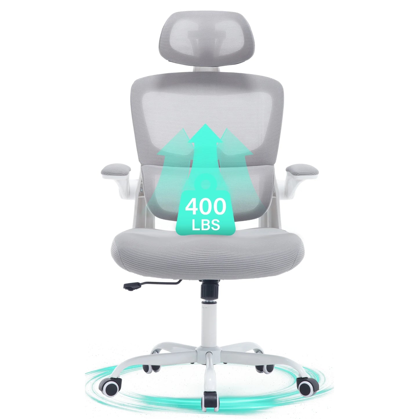 Ergonomic Office Chair with Tilt-Lock, Home Office Desk Chair with Auto Lumbar Support, High Back Mesh Desk Chair with Adjustable Headrest, Swivel Task Chair or Study Room Bedroom,Light Gray