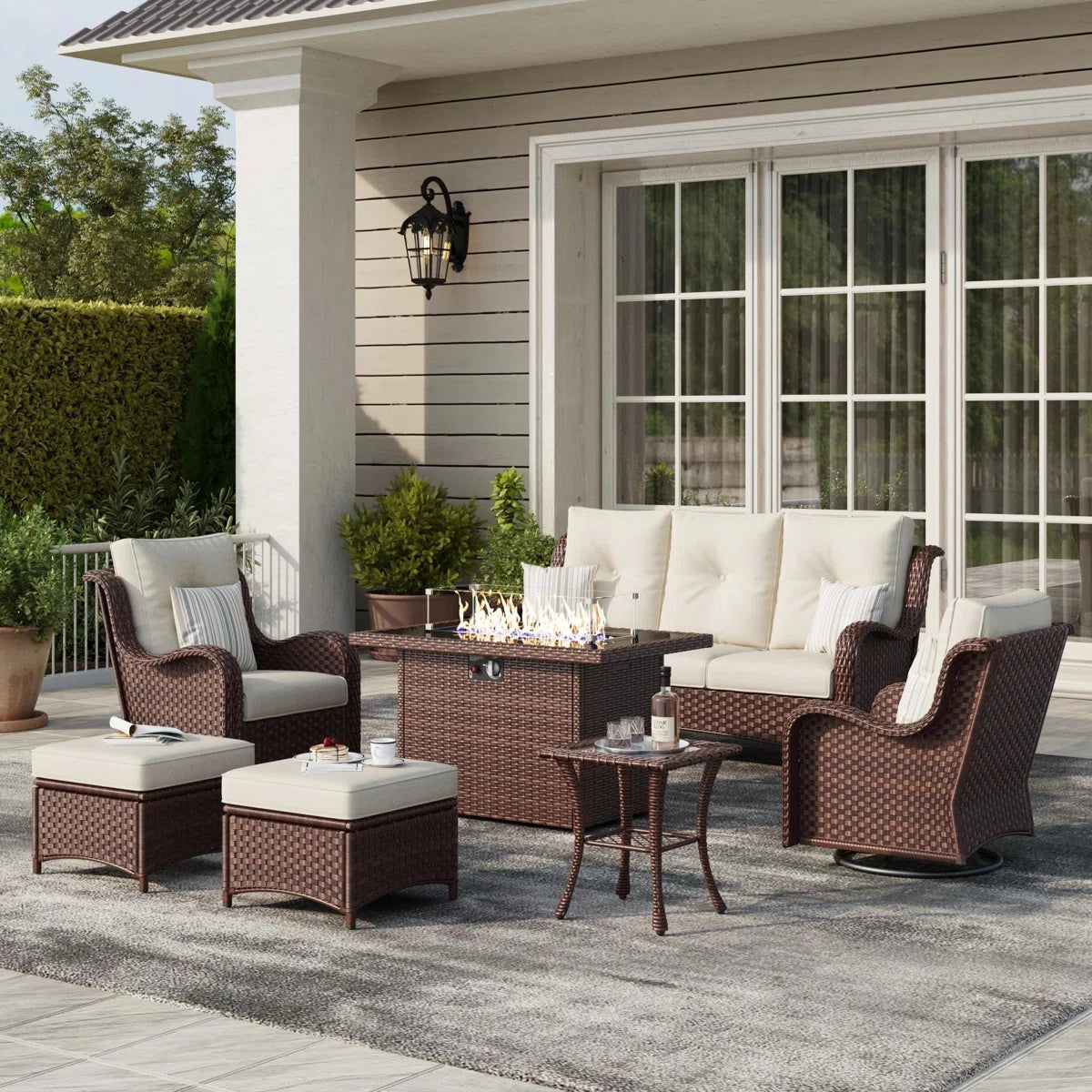 44" Propane Gas Fire Pit Table, 55000 Btu Rectangular Fire Pit With Glass Wind Guard For Outside Patio Deck Garden Backyard