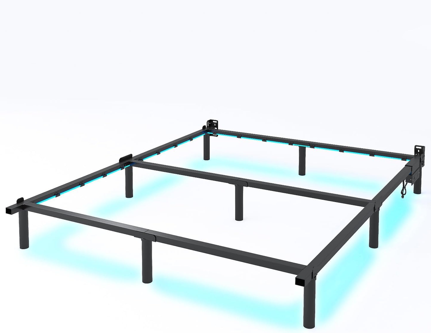 Queen Bed Frame for Box Spring, 7 Inch Metal Bed Frame with LED Lights, 9-Legs Support Bed Base, Tool-Free Easy Assembly