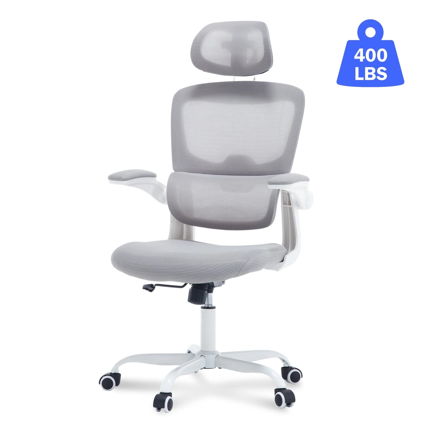 Ergonomic Office Chair with Tilt-Lock, Home Office Desk Chair with Auto Lumbar Support, High Back Mesh Desk Chair with Adjustable Headrest, Swivel Task Chair or Study Room Bedroom,Light Gray