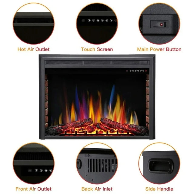 A-36" Electric Fireplace Insert ,Recessed Electric Stove Heater,Touch Screen,Remote Control,750W-1500W with Timer & Colorful Flame Option(36" X 27")