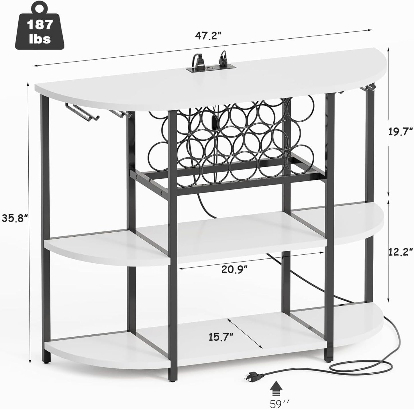 Wine Bar Cabinet for Liquor Bar Table Bar Cabinet with Lights and Outlet 4-Tier Storage Freestanding Wine Racks with Glass Holder Mini Bars for Home, Bar