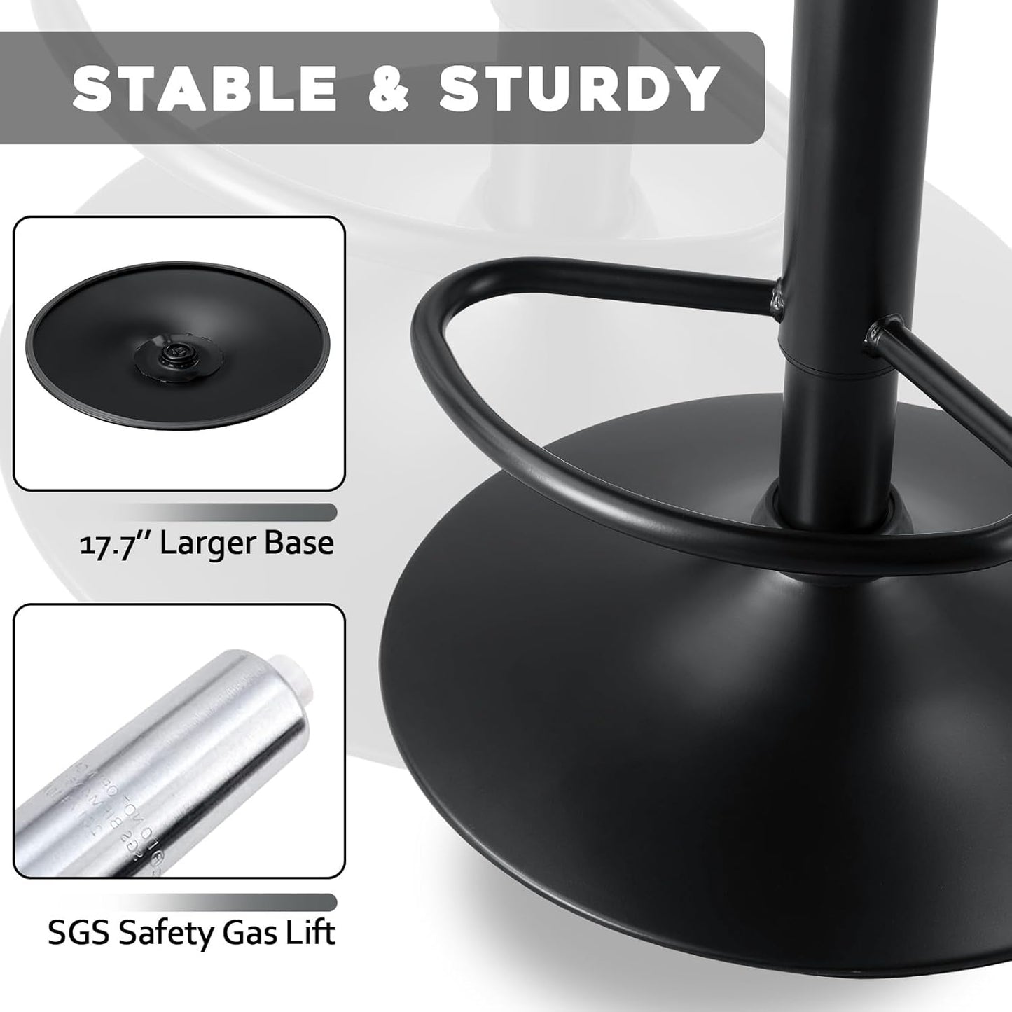 Adjustable Swivel Bar Stools Set of 2, Counter Height PU Leather Bar Stool with Back and footrest, Modern Upholstered Pub Bar Stools for Kitchen Island, 350 LBS Capacity