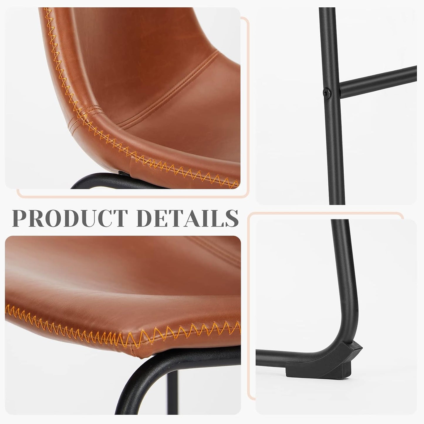 Counter Height Bar Stools Set of 2, Modern Counter Stool Faux Leather Barstools with Back, 26 inch Seat Height Island Stools Countertop Comfortable Brown Bar Chairs with Metal Legs