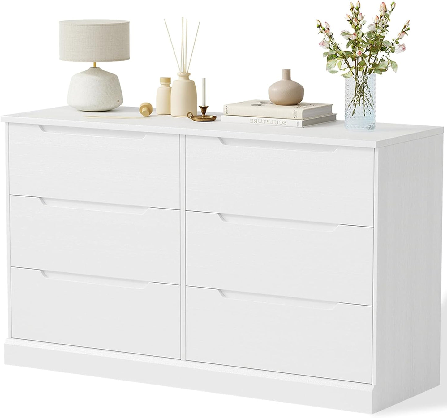 White Dresser,6 Drawer Dresser Modern Wooden Closet Dressers for Bedroom, Living Room, Hallway, Entryway, Cloakroom, or Dressing Room,White