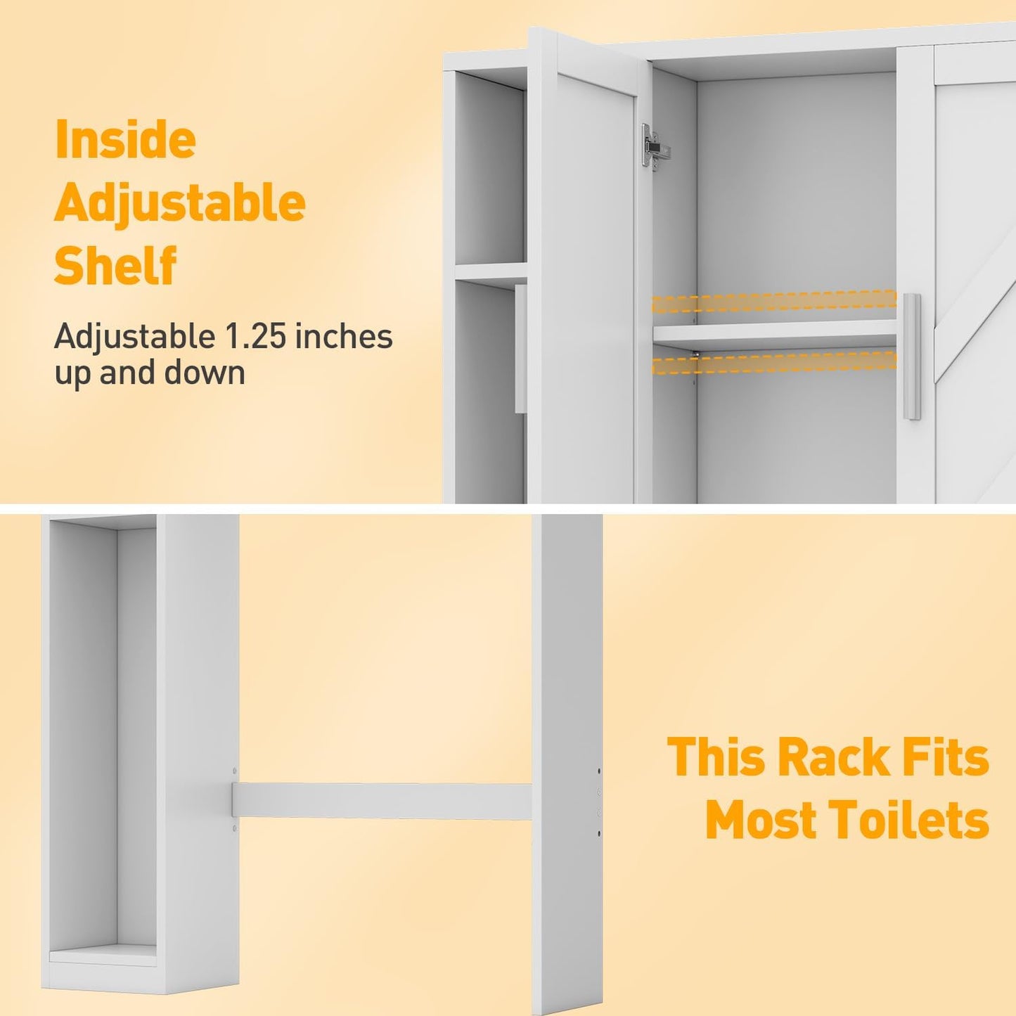 Over The Toilet Storage Cabinet with 7 Storage Shelves, Above Toilet Bathroom Organizer with Toilet Paper Holder Stand, Behind Toilet Cabinet, Space Saver for Restroom, Bathroom, Laundry, White