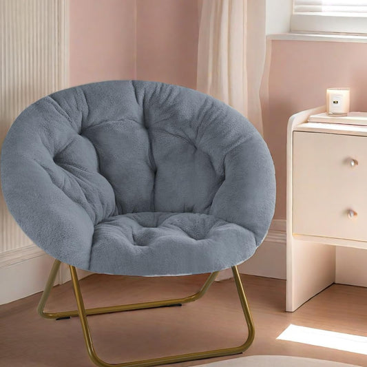 Comfy Saucer Chairs for Adults, Cozy Folding Round Lounge Chair for Dorm Rooms Bedroom Living Room, Sofa Lazy Moon Reading Chair for Teens Kids, Gray