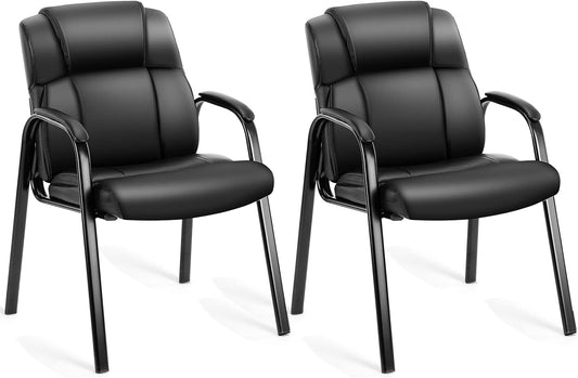 Waiting Room Chairs Set of 2, Leather Office Guest Chair No Wheels, Comfy Padded Arms and Seld Base, for Reception Conference Room