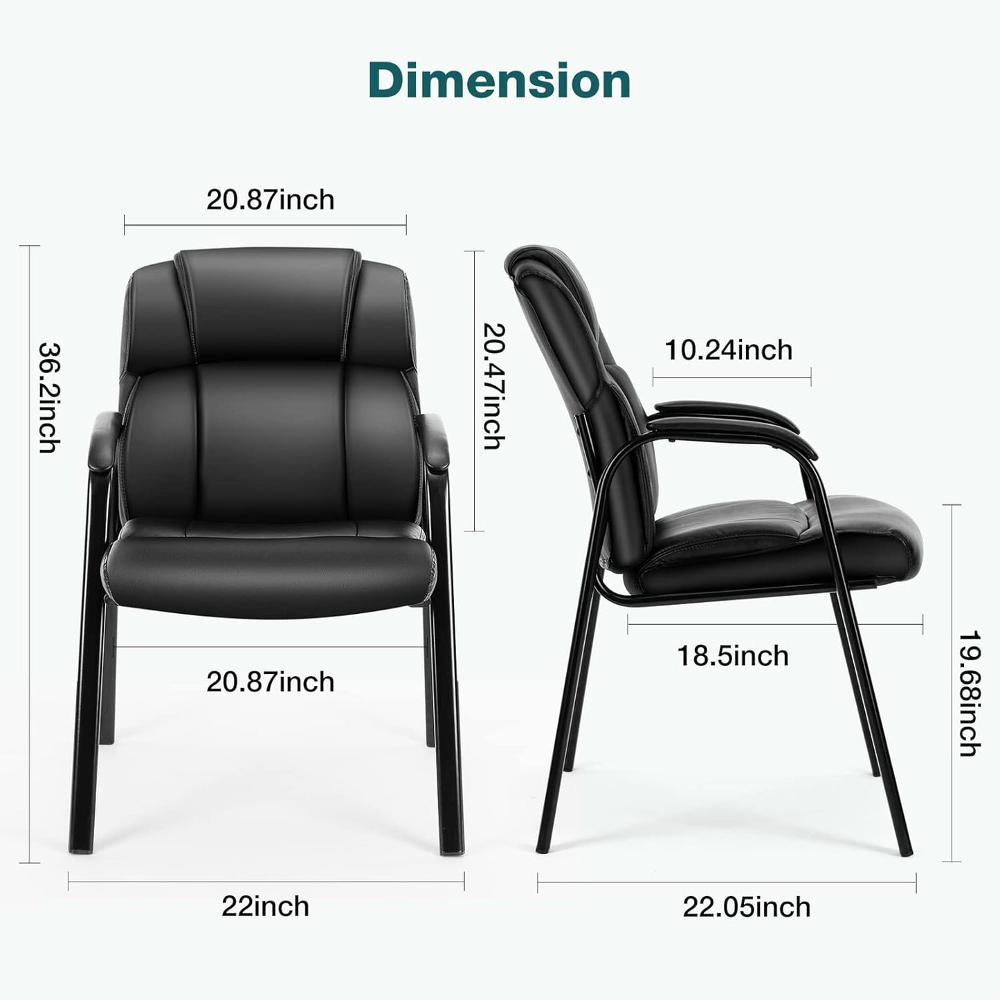 Waiting Room Chairs Set of 2, Leather Office Guest Chair No Wheels, Comfy Padded Arms and Seld Base, for Reception Conference Room