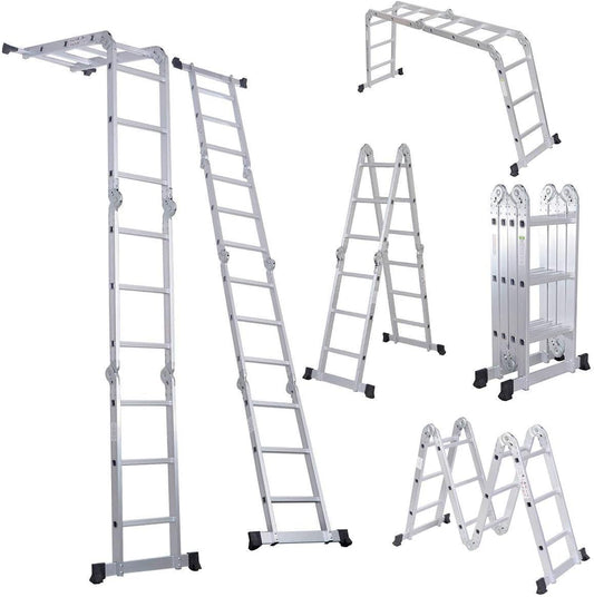 Luisladders 12.5 FT Folding Ladder Multi-Purpose Aluminium Extension 7 in 1 Step Heavy Duty Combination EN 131 Standard