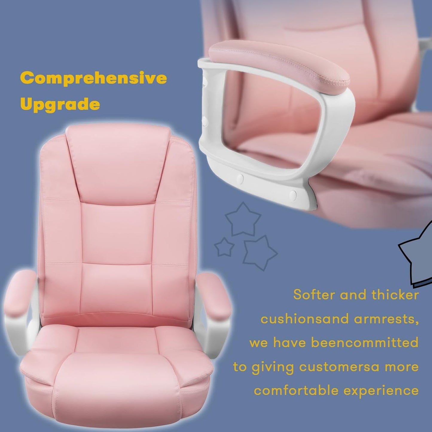 Home Office Chair, Ergonomic Desk Chair, Adjustable Task Chair for Lumbar Back Support, Computer Chair with Rolling Swivel and Armrest, Modern Executive High Back Leather Chairs (Pink)