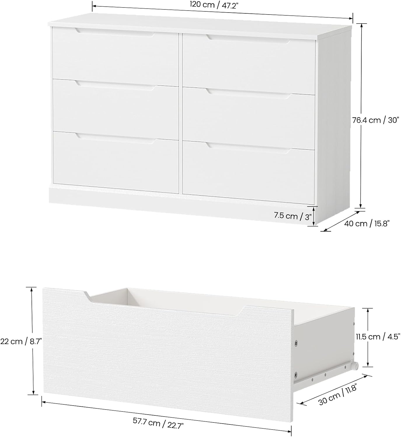 White Dresser,6 Drawer Dresser Modern Wooden Closet Dressers for Bedroom, Living Room, Hallway, Entryway, Cloakroom, or Dressing Room,White