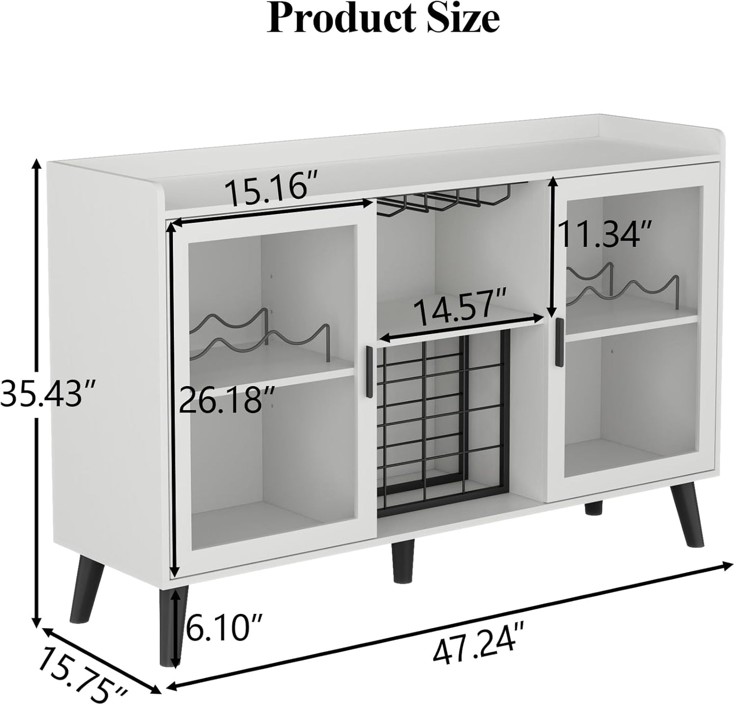 Wine Bar Cabinet with LED Light, Home Coffee Cabinet with Wine Rack and Glass Holder, Kitchen Buffet Sideboard W Storage Shelf, Freestanding Liquor Cabinet for Living Room, Dining Room (White)