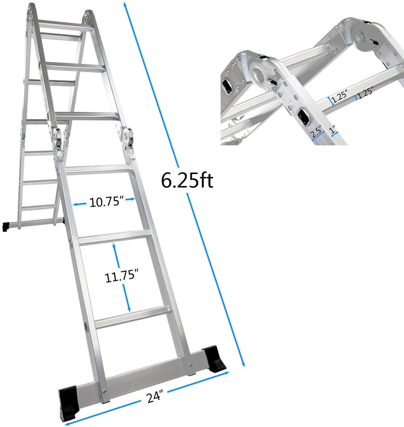 Luisladders 12.5 FT Folding Ladder Multi-Purpose Aluminium Extension 7 in 1 Step Heavy Duty Combination EN 131 Standard