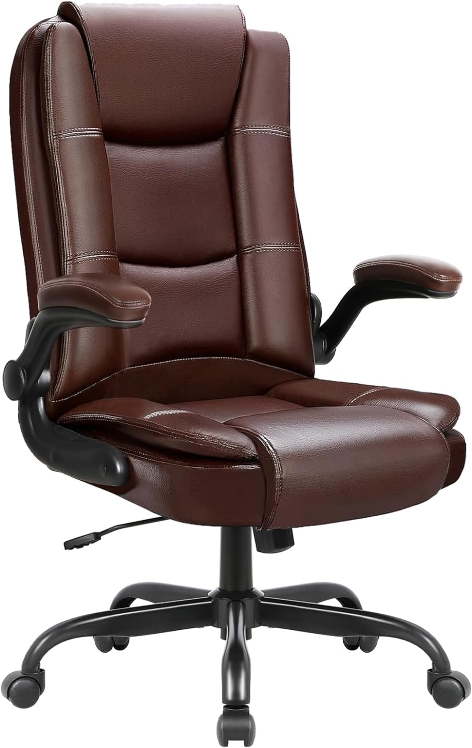 Big and Tall Office Chair Computer Desk Chair - Ergonomic High Back Lumbar Support Home Office Chair with Padded Flip-up Arms, Adjustable Height Leather Office Executive Chair (Brown)