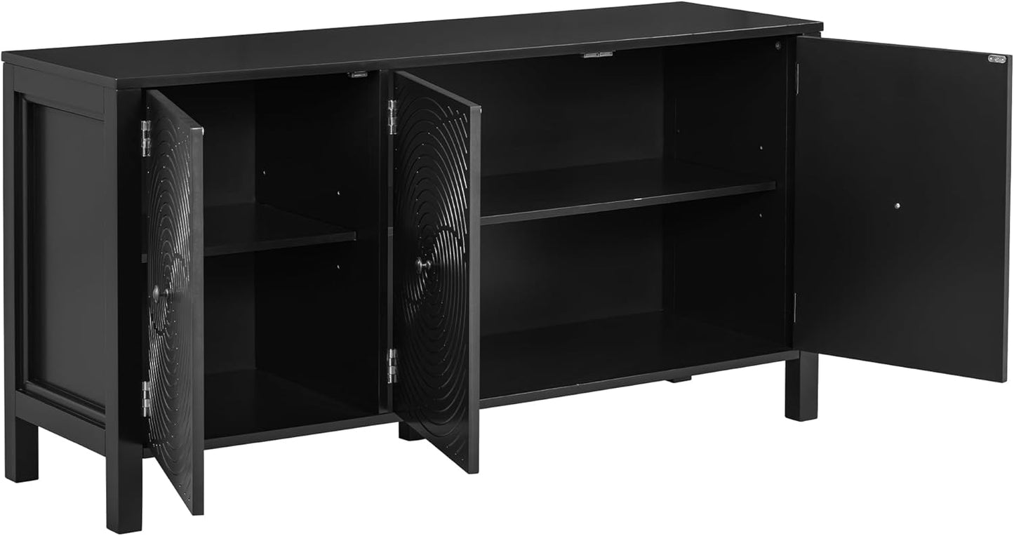 Curved Swirl Pattern 3-Door Cabinet – Artistic Design for Living Room & Entry